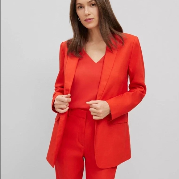 NWT $198 ANN TAYLOR  FIERY RED LINEN BLEND LONGLINE BLAZER SZ 2 - Picture 1 of 4